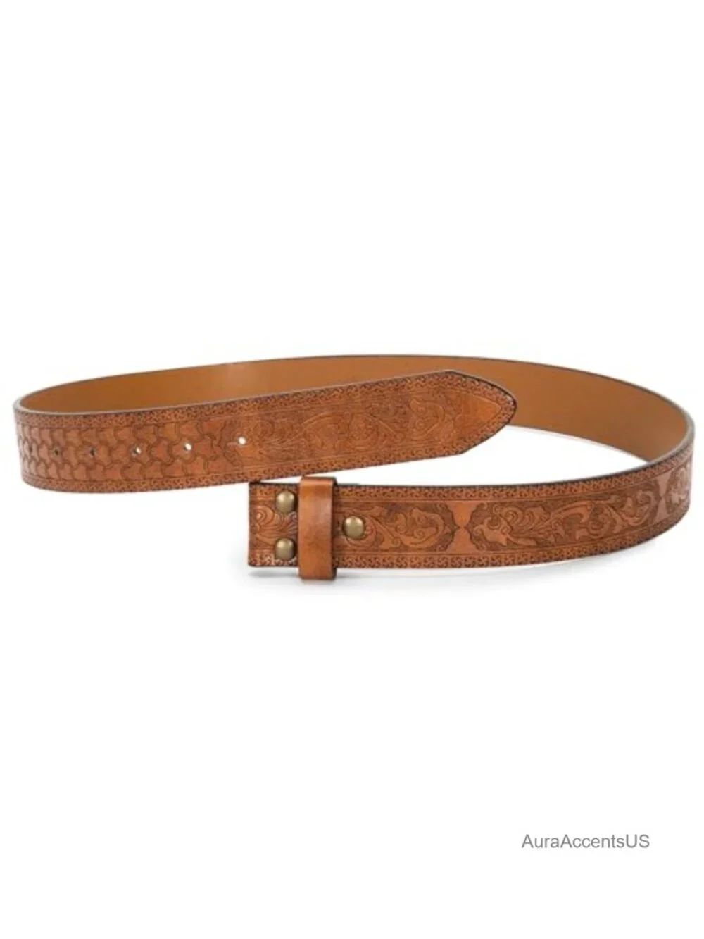 PU Leather Western Cowboy Belt Waist Strap Floral Engraved Adjustable 27-36